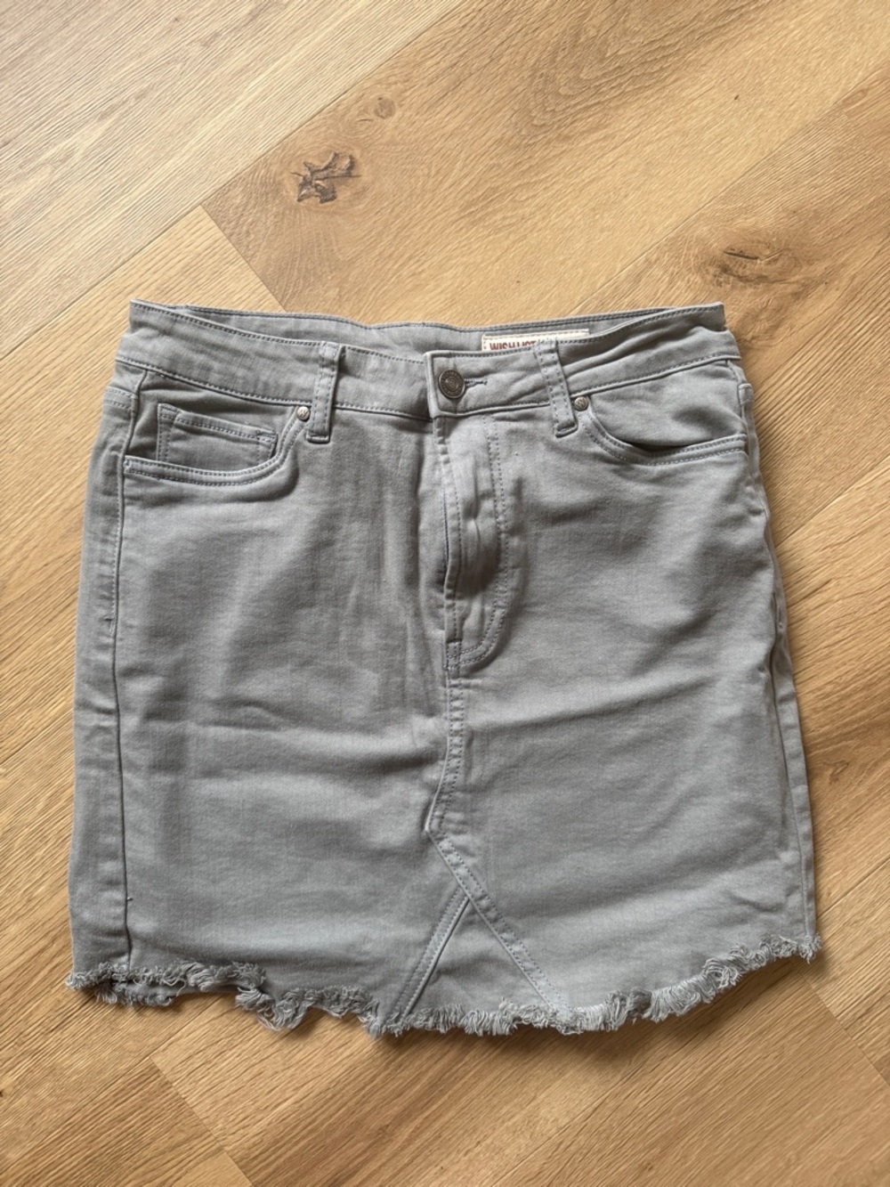 Wishlist Sage Denim Mini Skirt with Frayed Hem